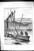Antique Print 1883 Fishing Industry Herring Boats Loch Fyne Fishermen Nets 19th