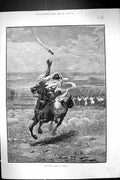 Original Old Antique Print 1883 Berkley Exultation Native Man Horse Weapons