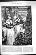 Original Old Antique Print 1883 Industry Work Woollen Factory Women Machinery
