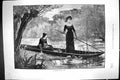 Old 1883 Berkley Fine Art Ladies River Boat Searching Water Lilies Fl Victorian
