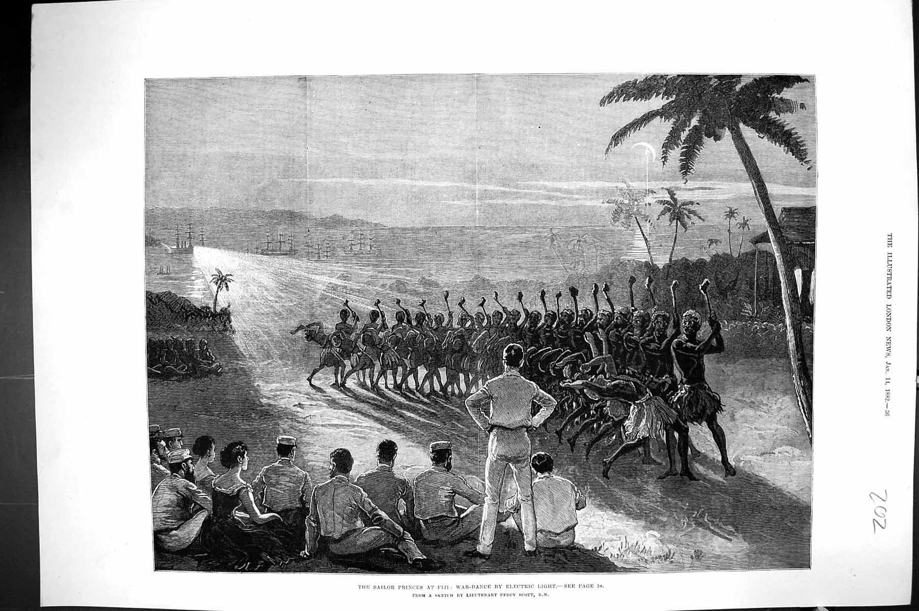 Old 1882 Sailor Prince Fiji Natives War Dance Electric Light Percy Sc Victorian