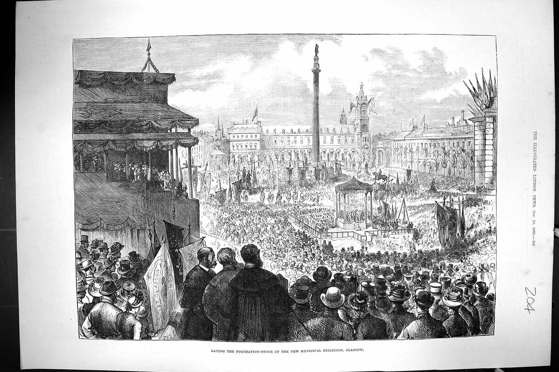 Old 1883 Laying Foundation Stone Municipal Buildings Glasgow Scotland Victorian