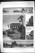 Old Print 1883 Upper Nile River Egypt Philae Granite Rock Hypaerthral Tem 19th