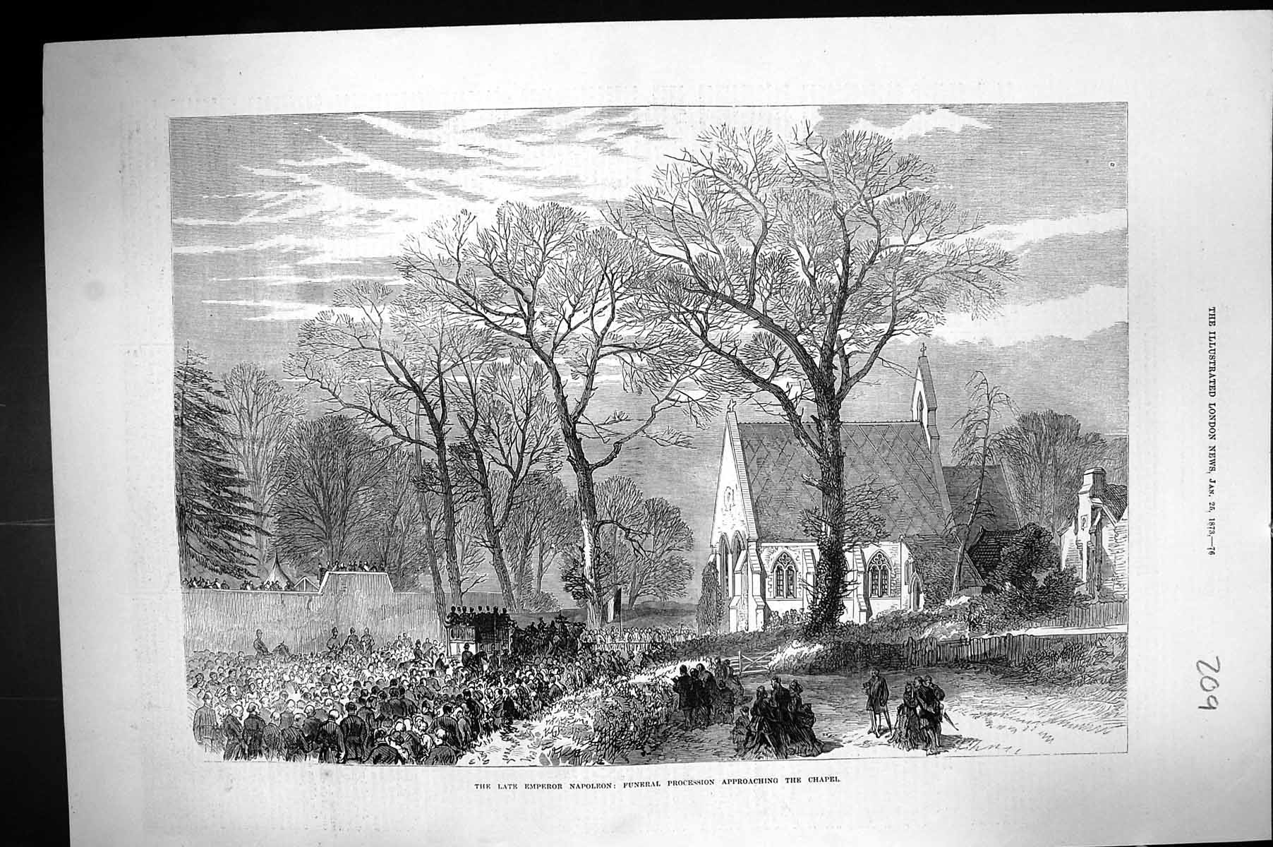 Old Antique Print 1873 Emperor Napoleon Funeral Procession Chapel Church 19th