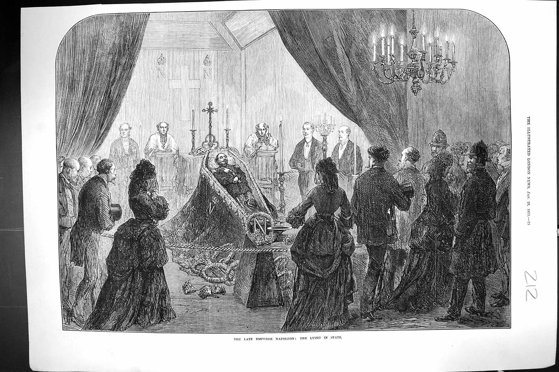 Original Old Antique Print 1873 Lying State Dead Body Coffin Emperor Napoleon