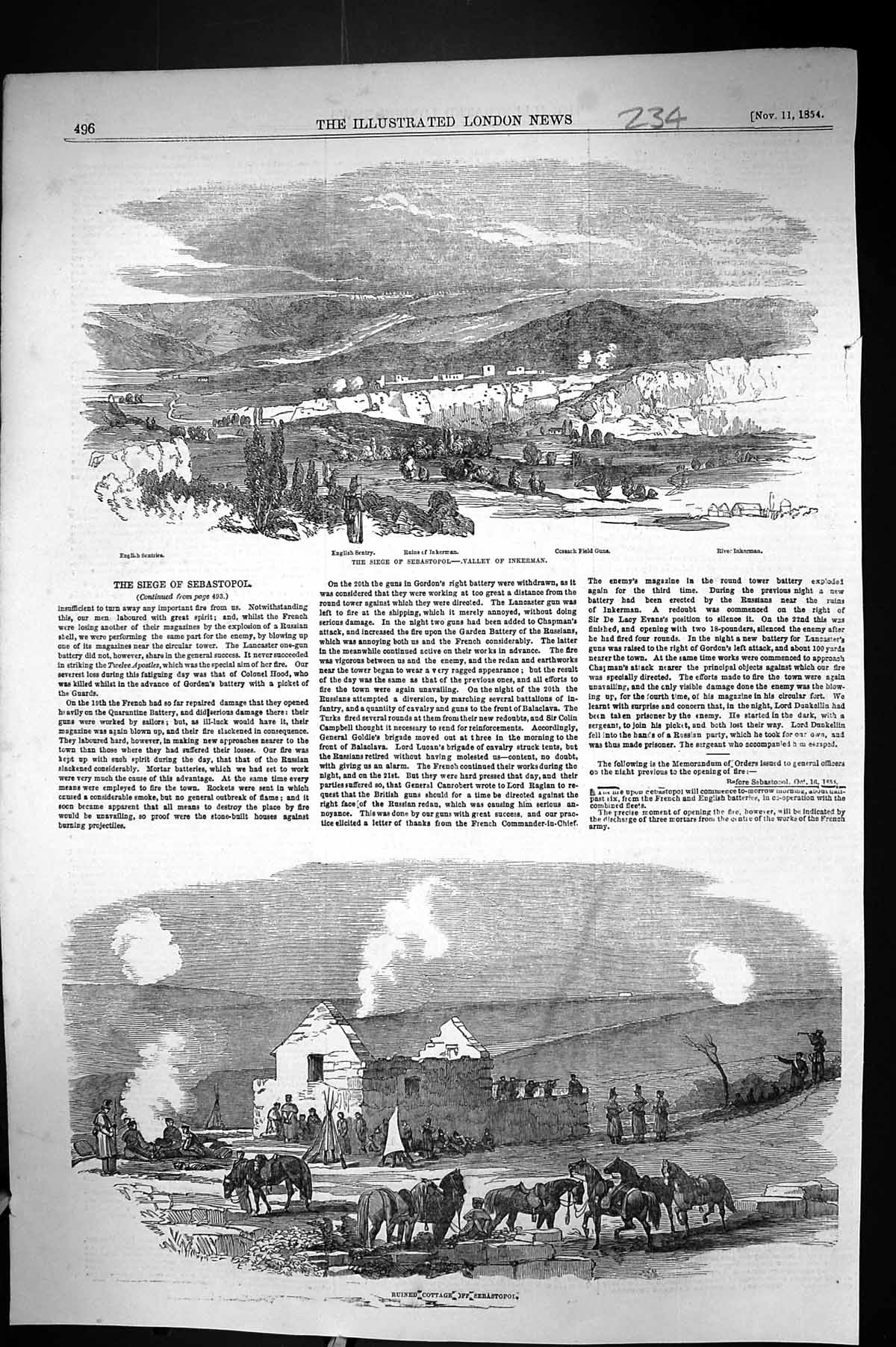 Old 1854 Siege Sebastopol War Inkerman Cossack Field Guns English Sen Victorian