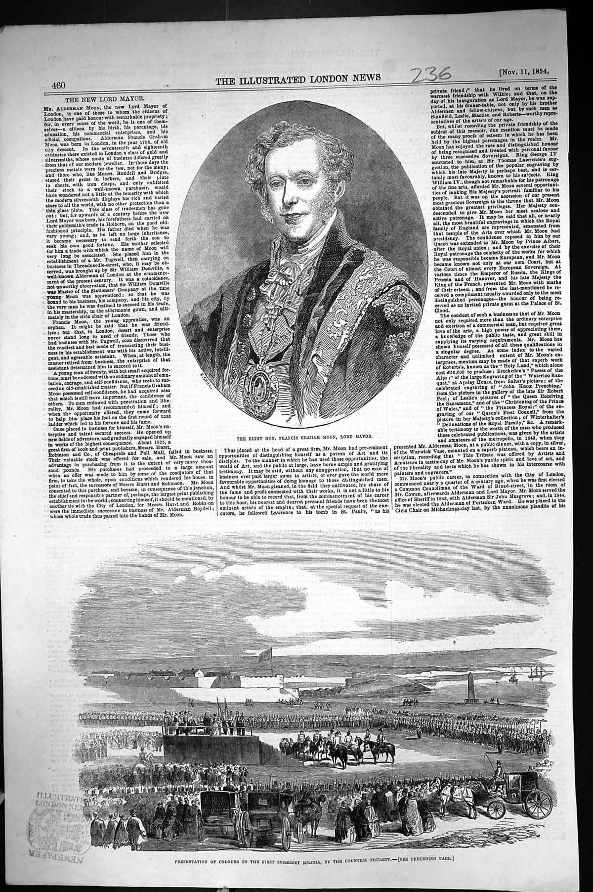 Old 1854 Francis Graham Moon Lord Mayor Somerset Militia Countess Pou Victorian