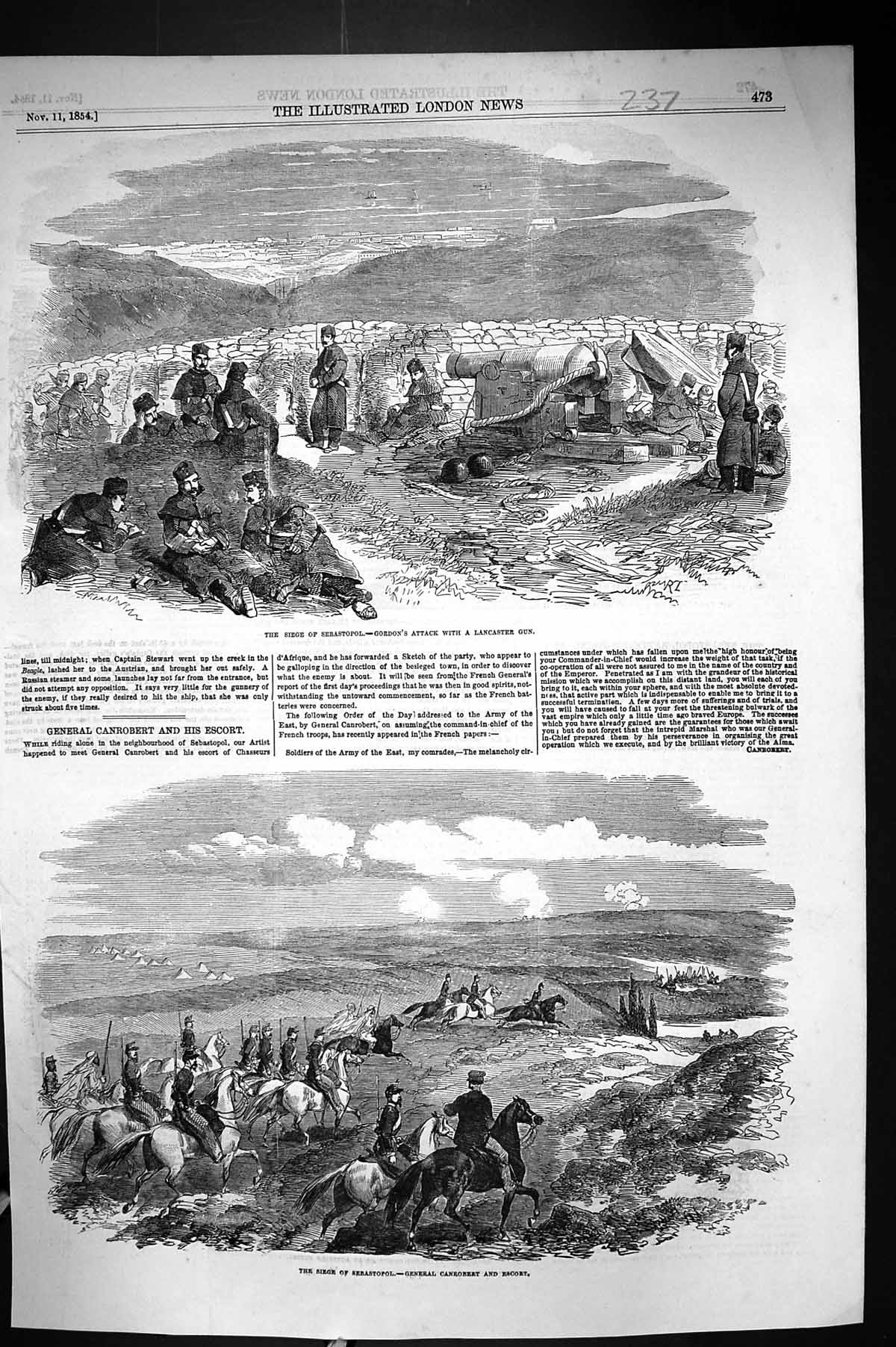 Old 1854 Siege Sebastopol Gordon Attack Lancaster Gun War General Can Victorian