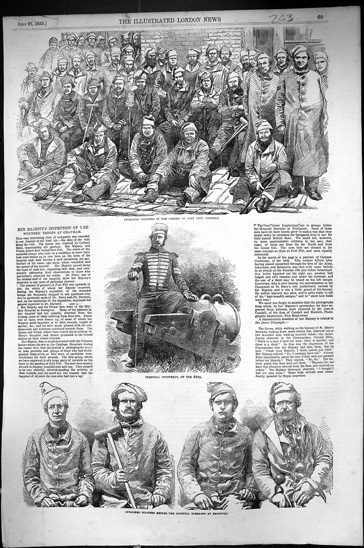 Old Print 1855 War Siers Injured Garden Fort Pit Chatham Hospital Brompt 19th