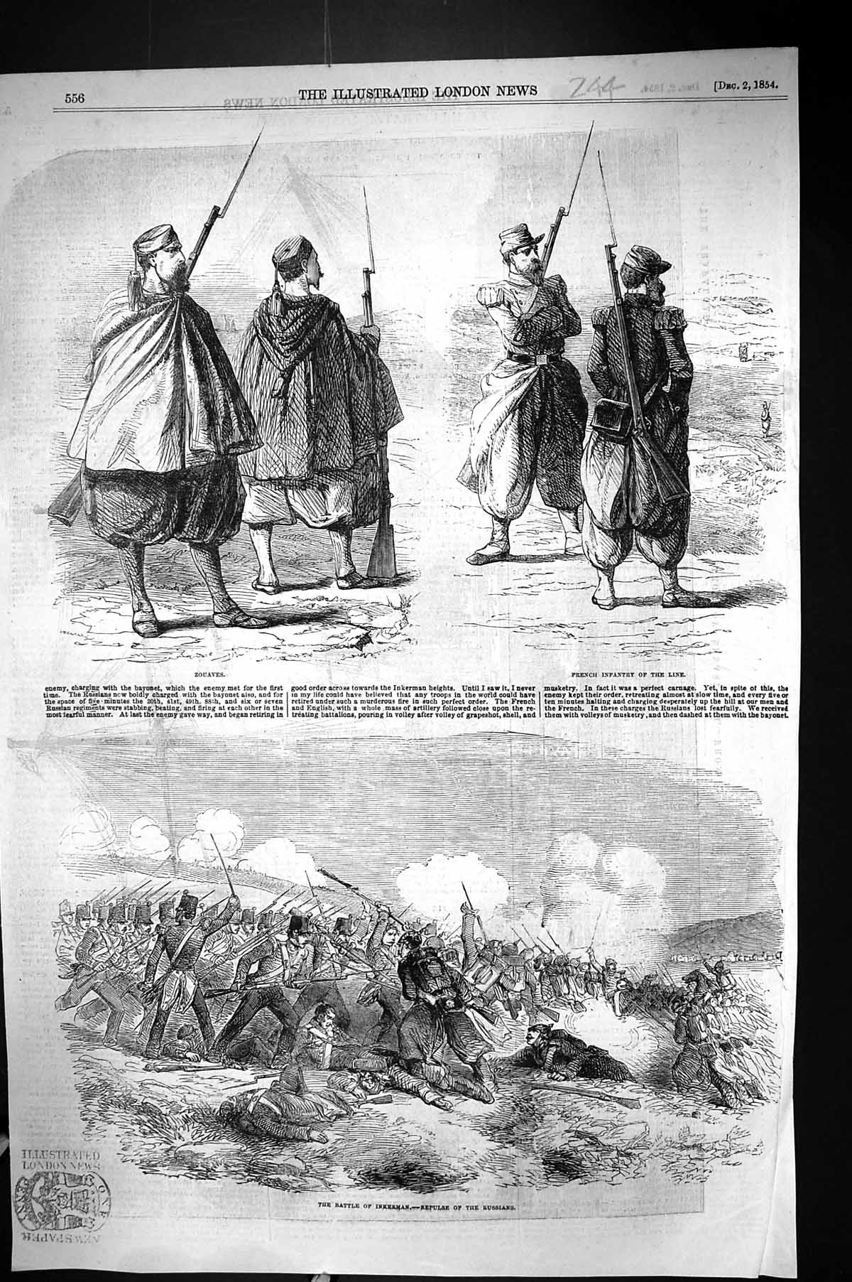 Old Print 1854 Battle Inkerman War Siers Zouaves French Infantry Russian 19th