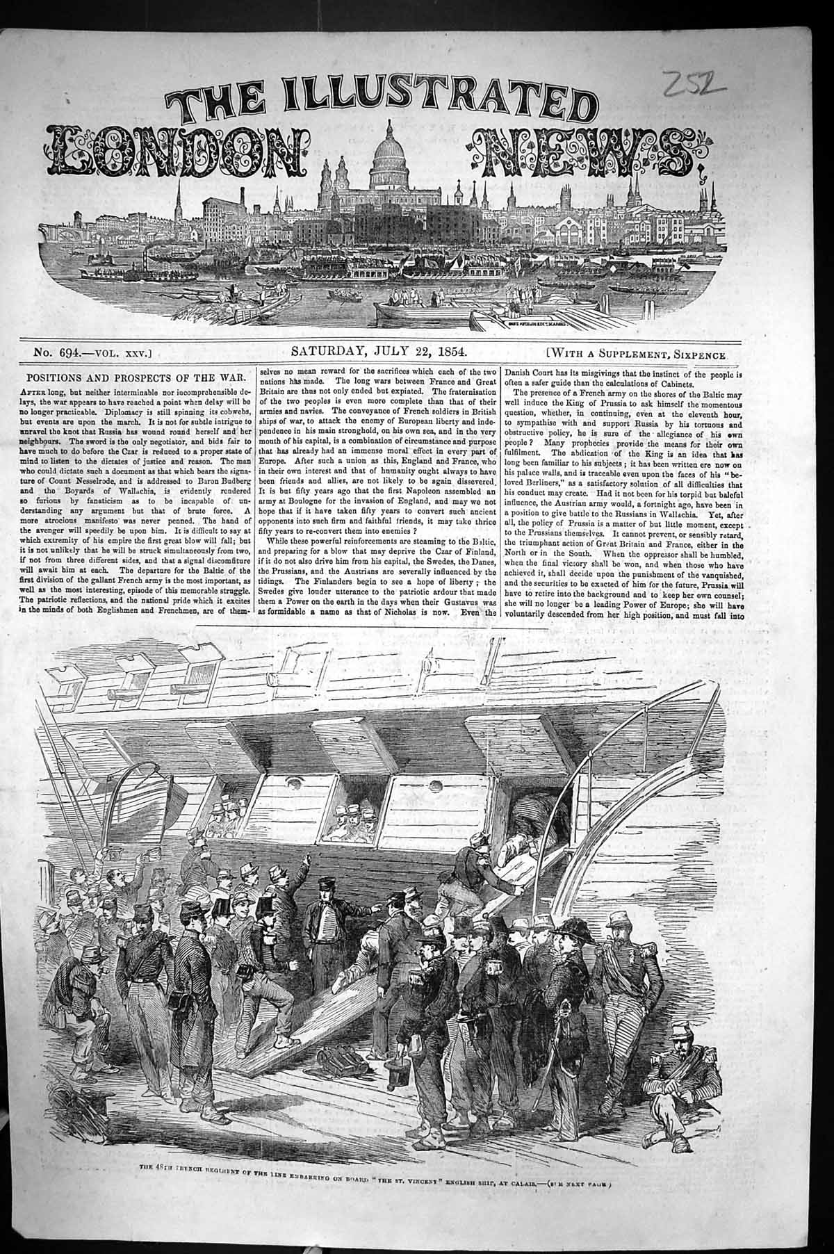 Old Print 1854 War French Regiment Ship St. Vincent English Calais Siers 19th