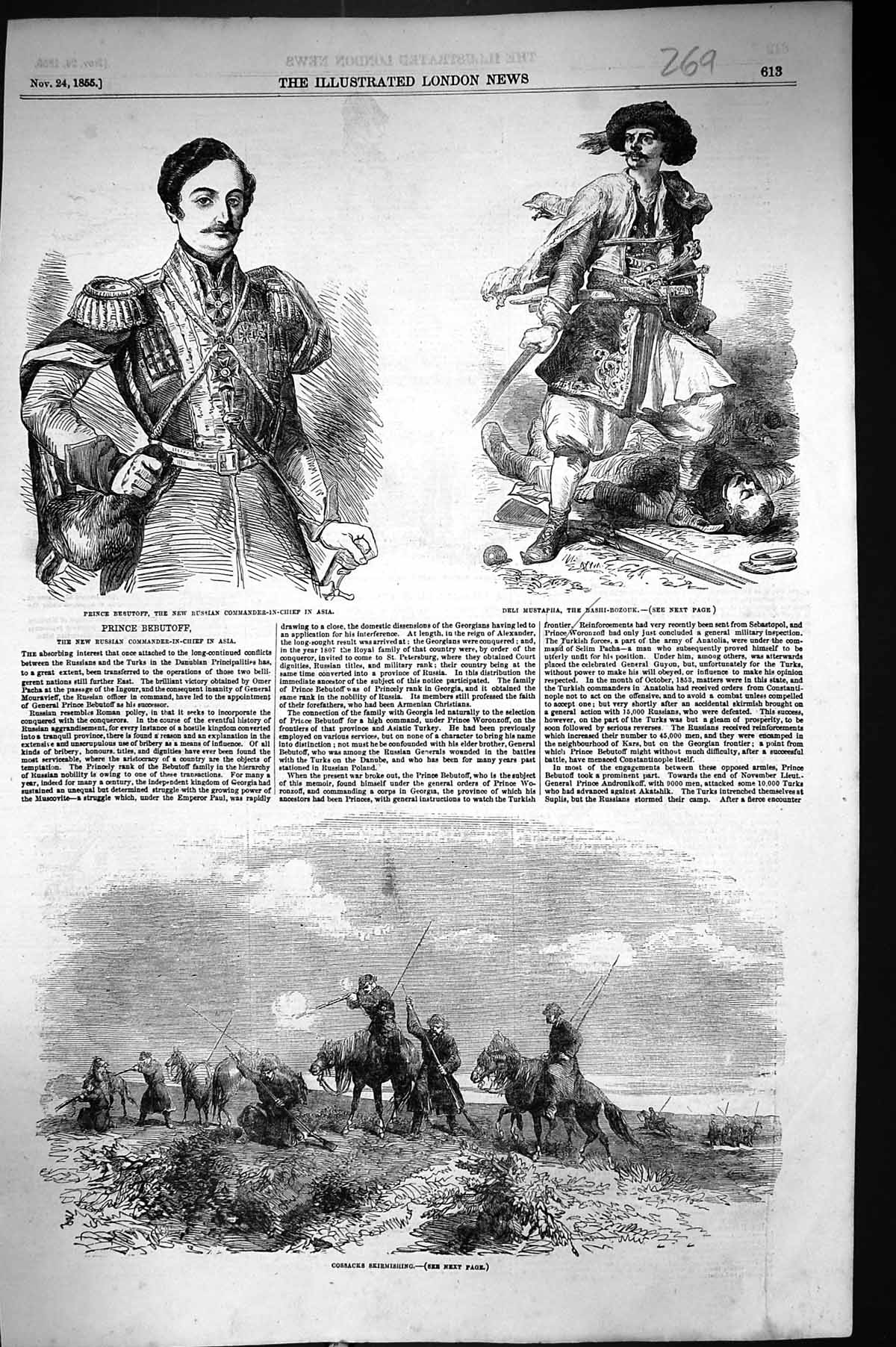Old 1855 Cossacks Prince Bebutoff Russian Commander-In-Chief Asia Del Victorian