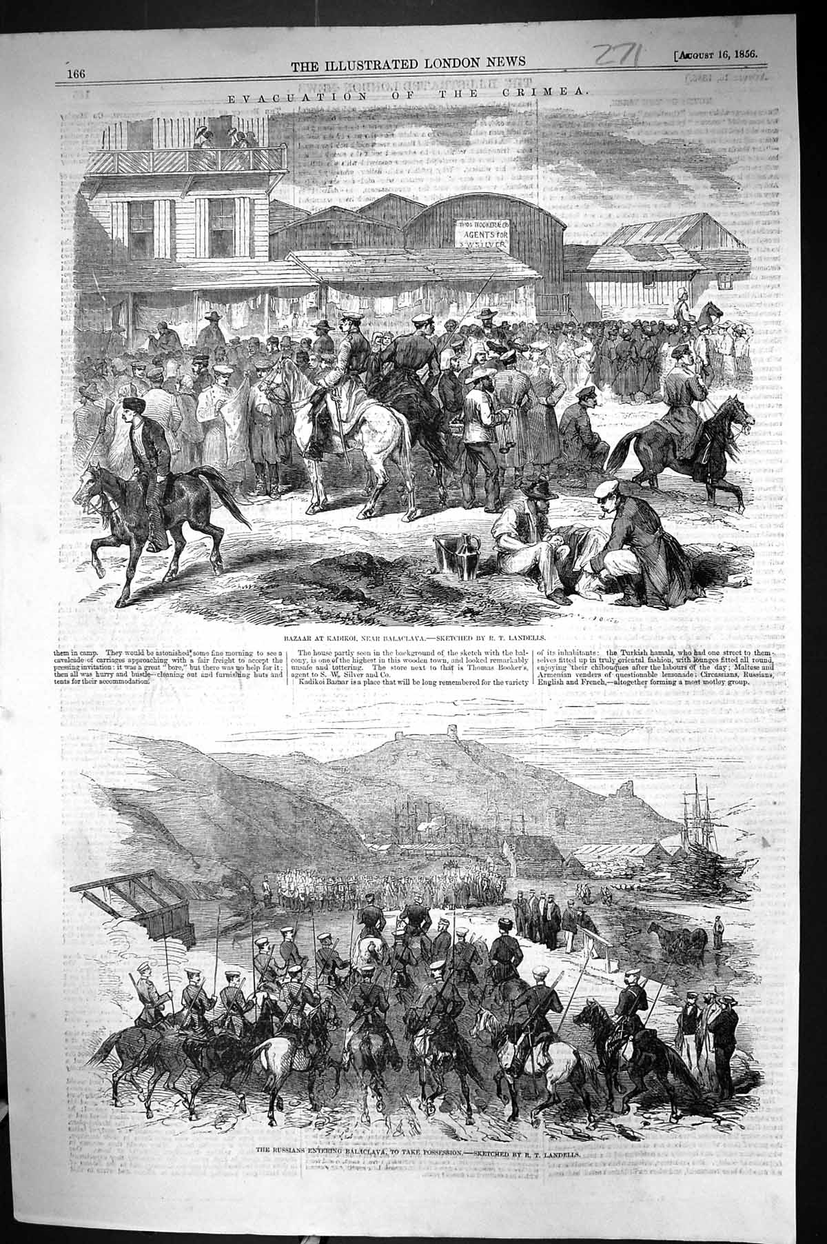 Antique Print 1856 Evacuation Crimea Bazaar Kadikoi Balaclava Russian Siers