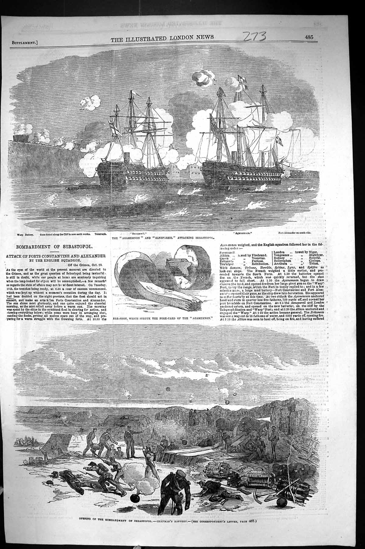 Old 1854 War Ships Agamemnon Sanspareil Sebastopol Chapman'S Battery Victorian
