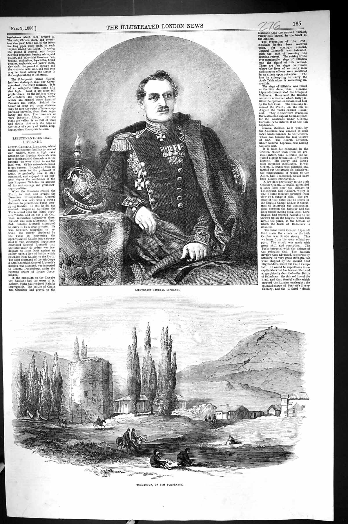 Antique Print 1856 Portrait Lieutenant-General Liprandi Tchorgoun Tchornaya