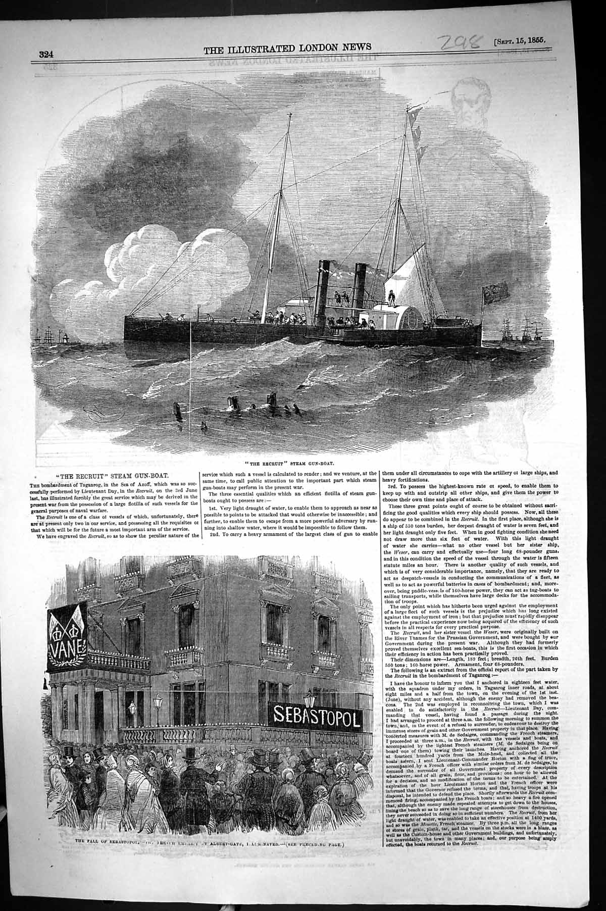 Old 1855 Recruit Stem Tug Boat Ship Fall Sebastopol Albert Gate Illum Victorian