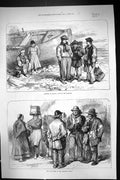 Original Old Antique Print 1873 Galway Boys Claddagh Ireland Men Women 19th