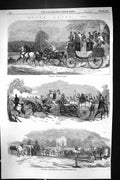 Antique Old Print 1857 Epsom Horse Racing Four-In-Hand Paddock Course Sport