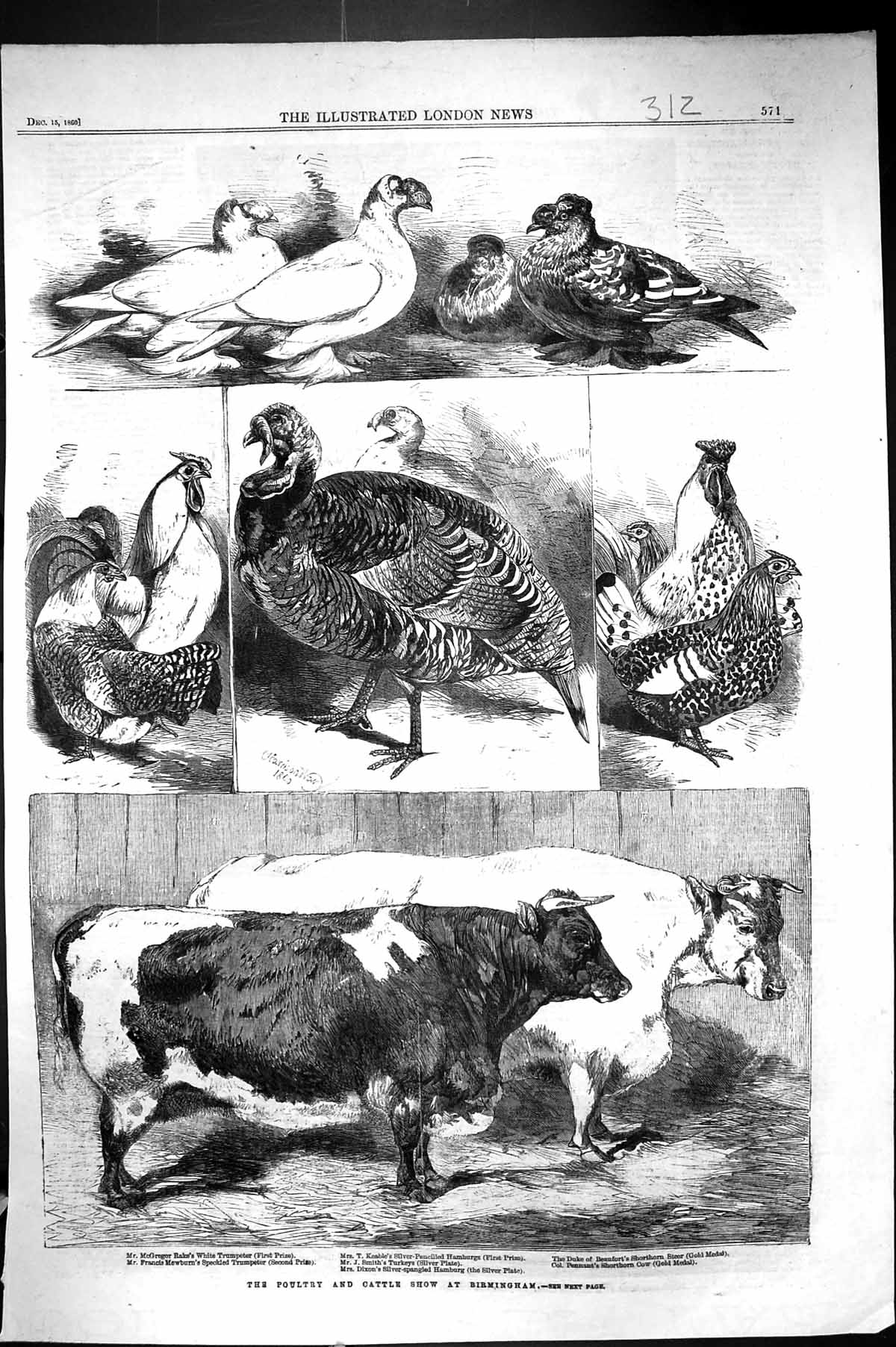 Old 1860 Poultry Cattle Show Birmingham Mcgregor Keable Beaufort Dixo Victorian