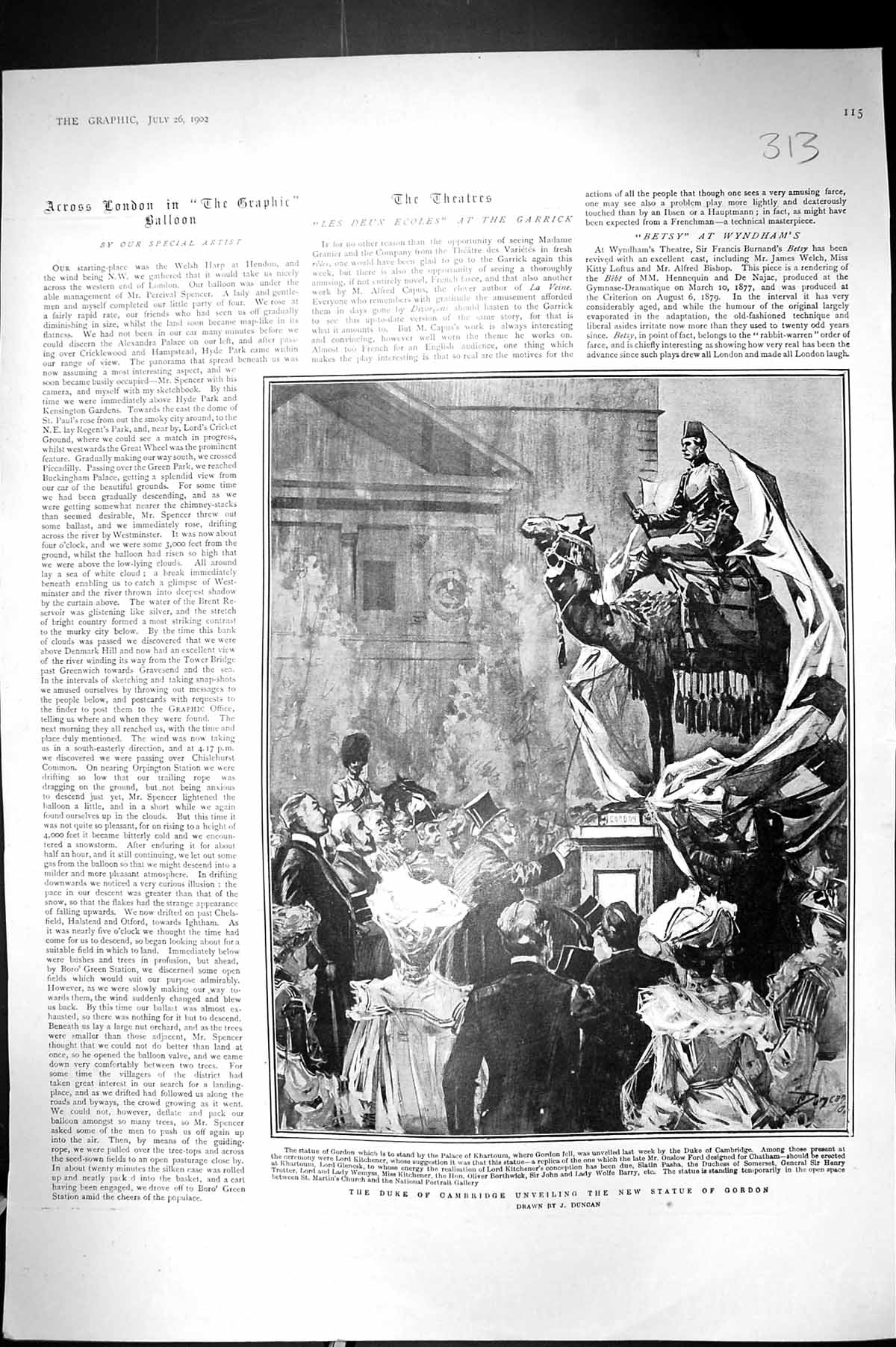 Old Print 1902 Duke Cambridge Unveiling New Statue Gordon Palace Khartoum 20th