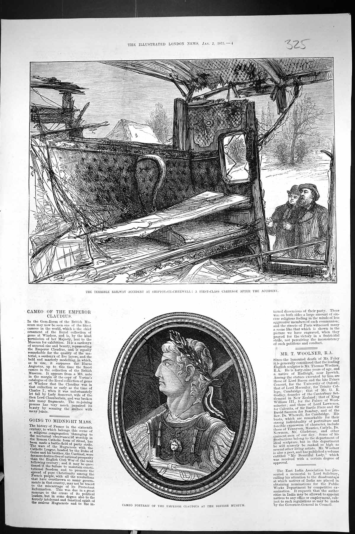 Antique Print 1875 Cameo Emperor Claudius Railway Crash Shipton-On-Cherwell