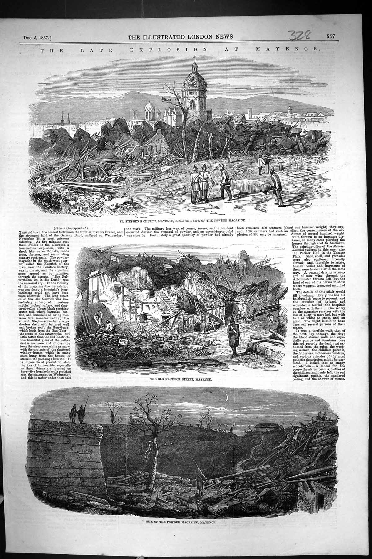Old 1857 Explosion Mayence Stephen'S Church Kastrick Street Powder Ma Victorian