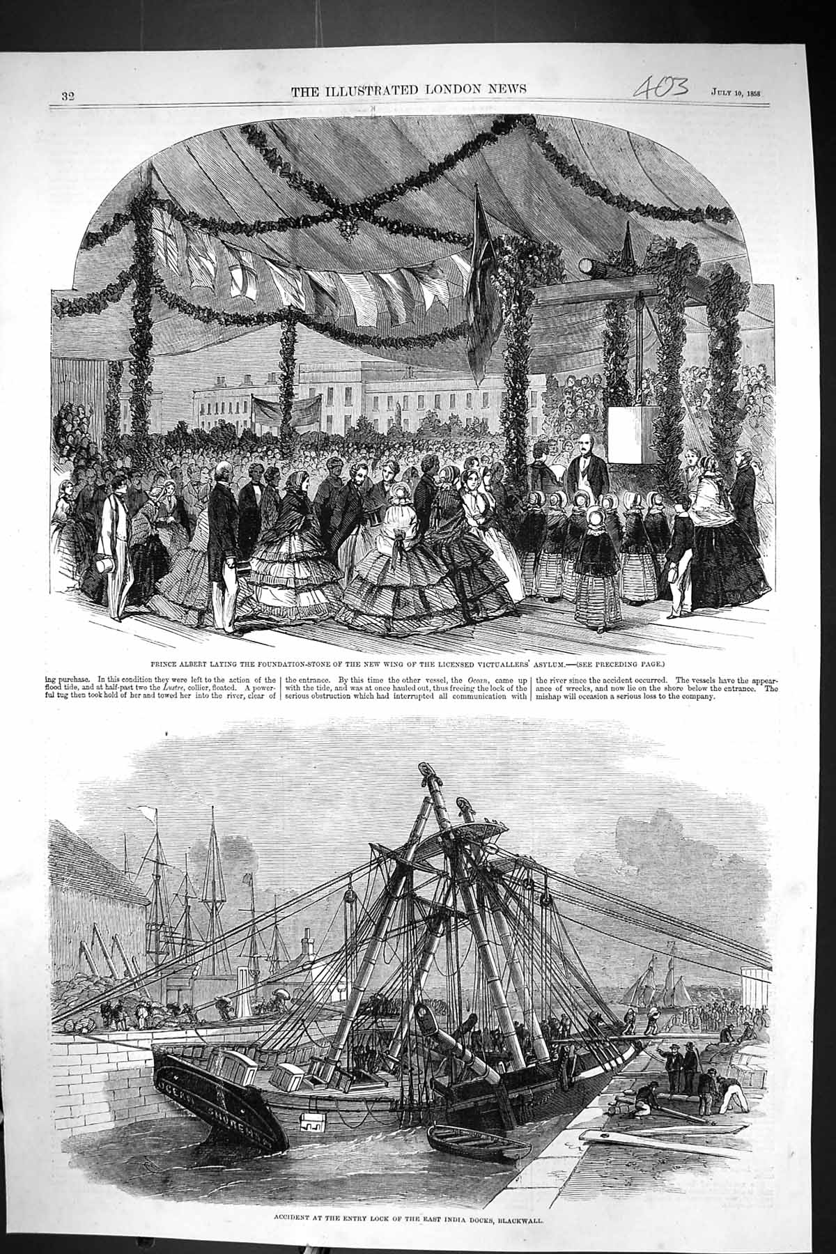 Old 1858 Prince Albert Foundation Victuallers Asylum Lock India Docks Victorian