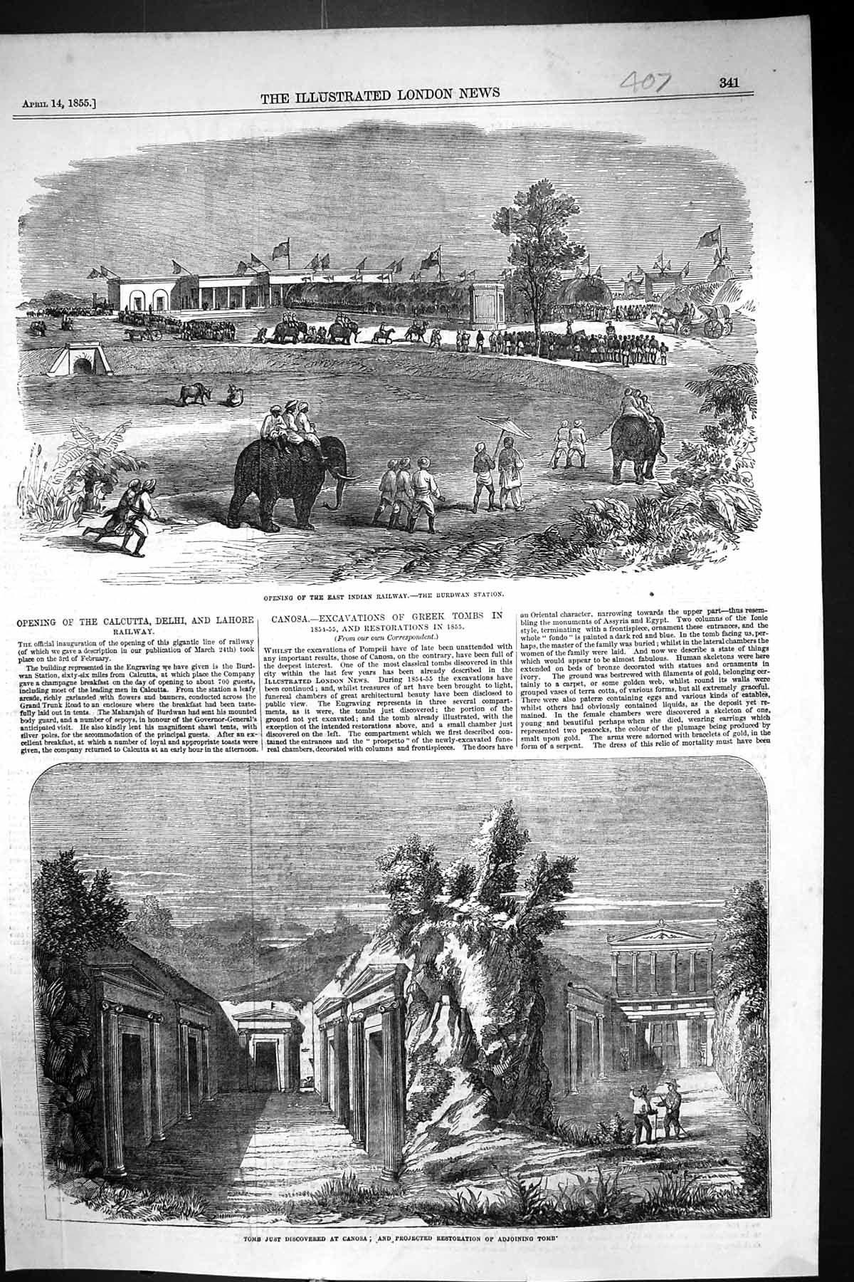 Old 1855 Tomb Canosa Opening East Indian Railway Burdwan Station Elep Victorian