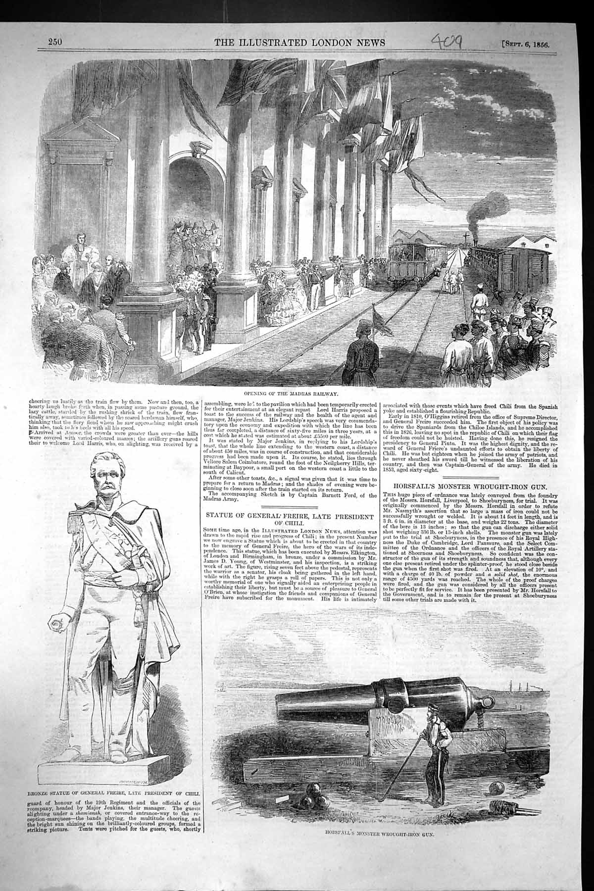 Old 1856 Opening Madras Railway Bronze Statue General Freire Chili Ho Victorian