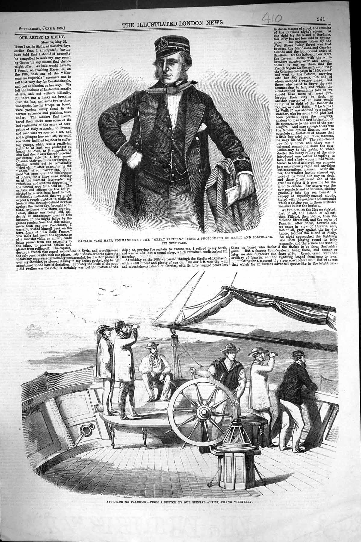 Old 1860 Captain Vine Hall Commander Great-Eastern Ship Palermo Vizet Victorian