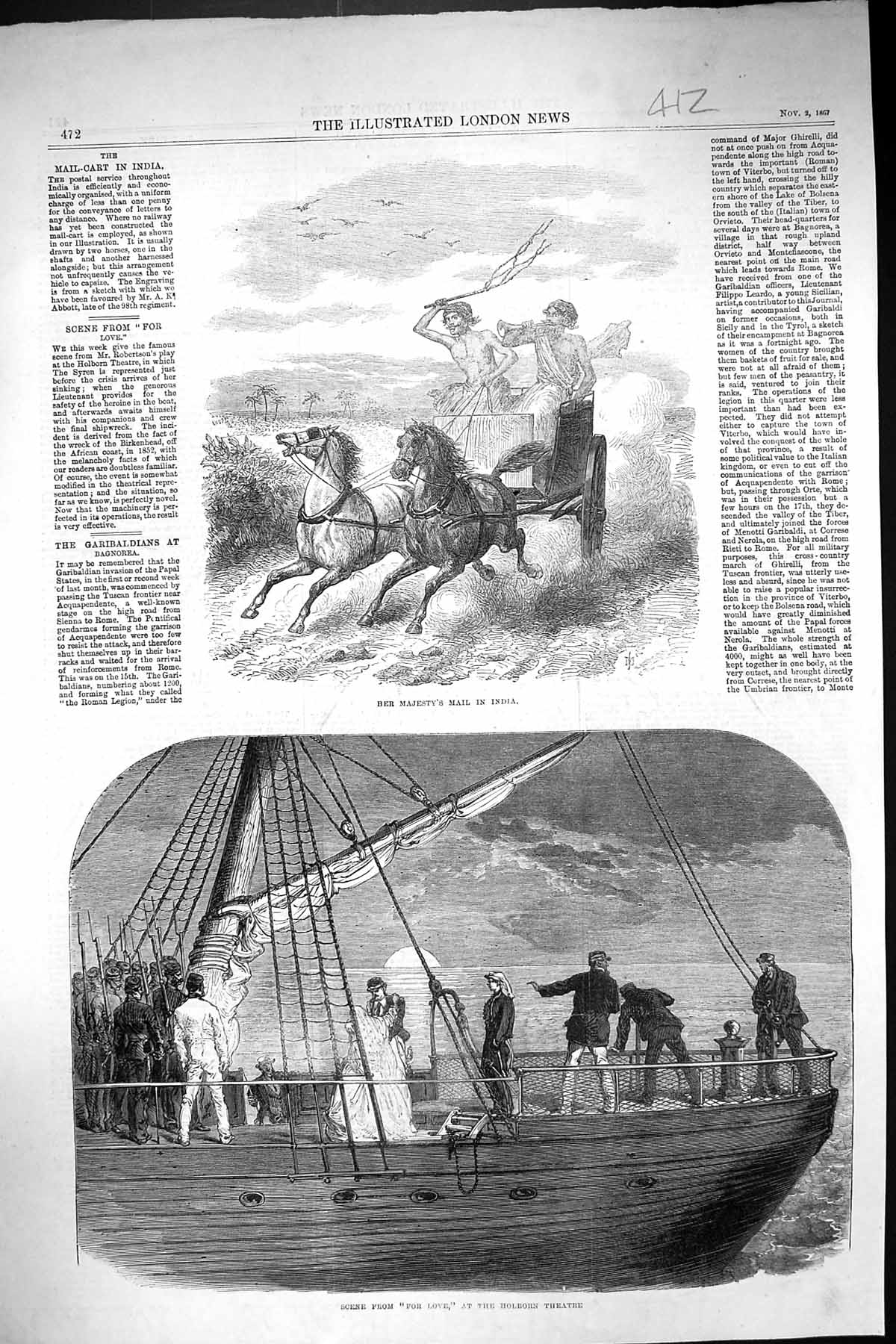 Old 1867 Her Majesty Mail Cart India Scene Love Holborn Theatre Ship Victorian