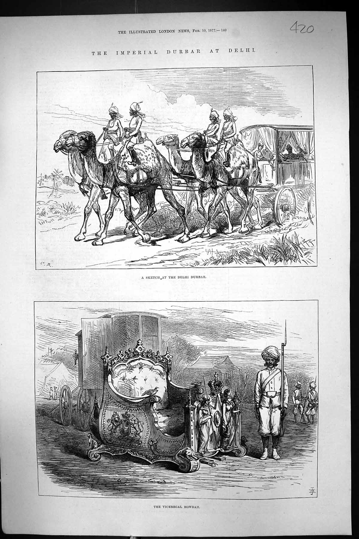 Old 1877 Imperial Durbar Delhi India Viceregal Howdah Camels Carriage Victorian