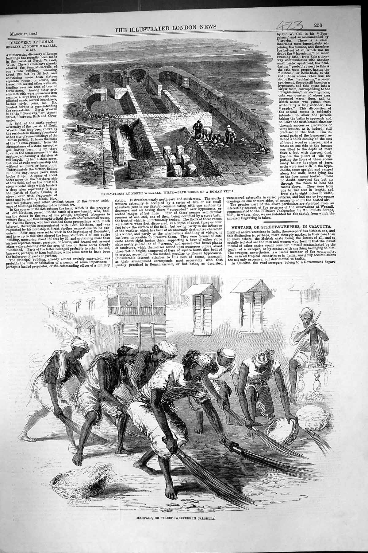 Old 1860 Excavations Wraxall Bath Rooms Roman Villa Mehtahs Sweepers Victorian