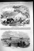 Antique Print 1857 East Indian Railway Engineers Camp House Muttra Animals 19th