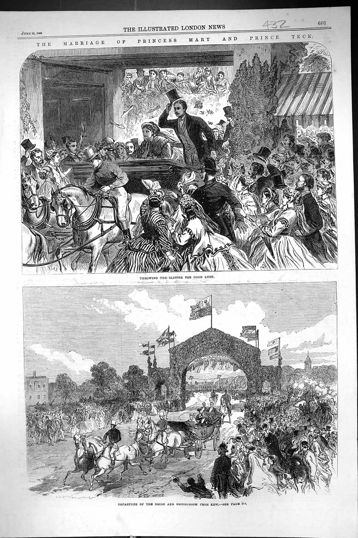 Old 1866 Marriage Princess Mary Prince Teck Throwing Slipper Departur Victorian