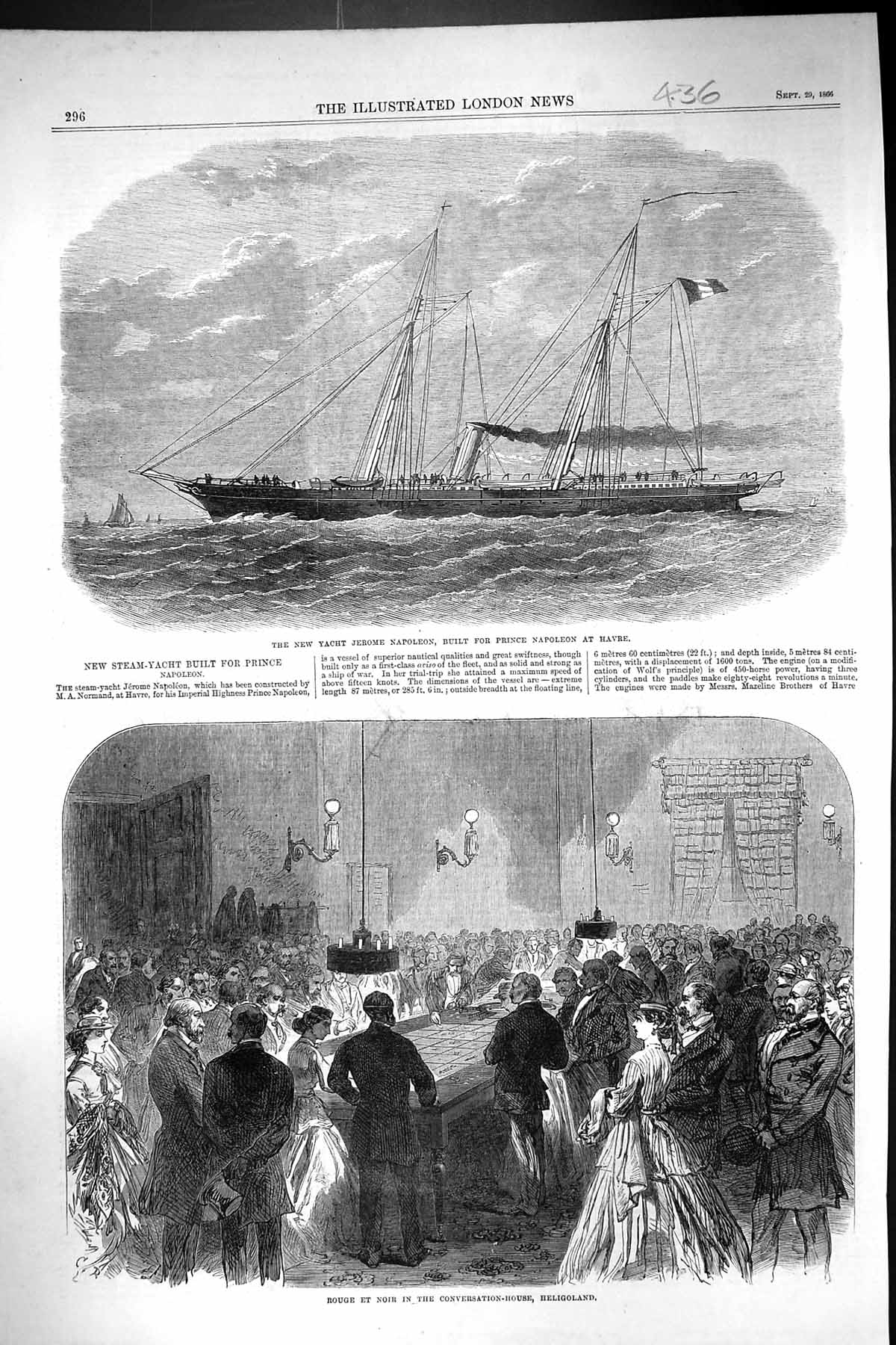 Old 1866 Yacht Jerome Napoleon Ship Havre Rouge Noir Conversation Hel Victorian