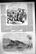 Old Print 1856 Market Scene Nassau Providence Earthquake Japan Ship Wreck 19th