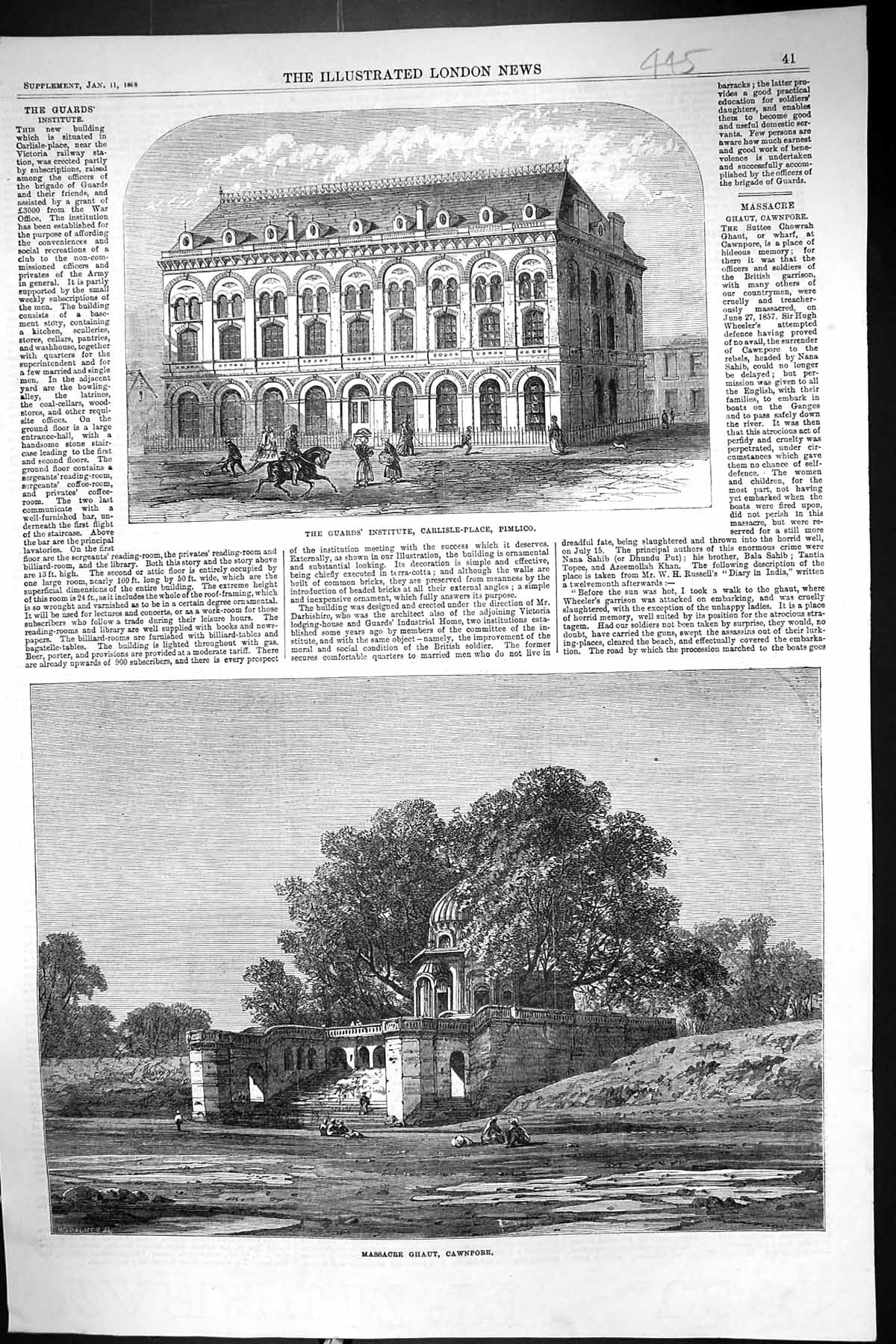 Old 1868 Guards Institute Carlisle Place Pimlico Massacre Ghaut Cawpo Victorian