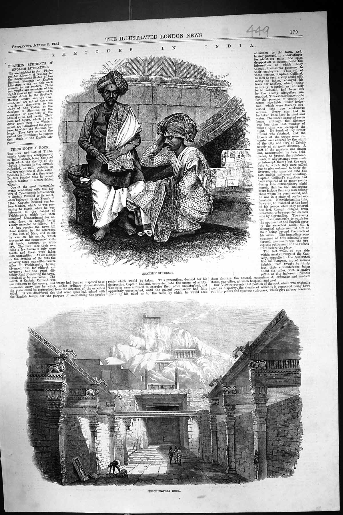 Old 1858 India Brahmin Students English Literature Trichinopoly Rock Victorian