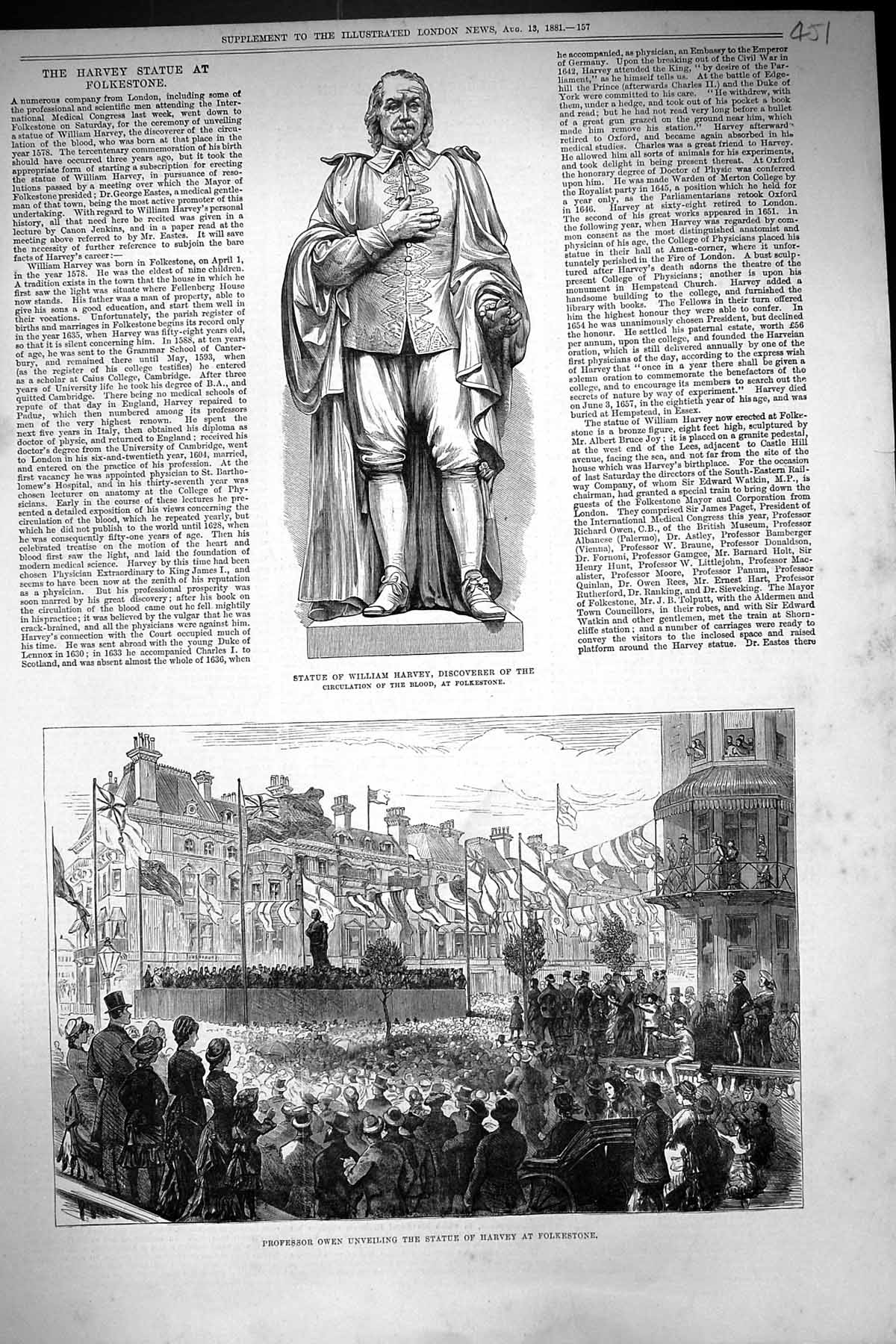 Old 1881 Statue William Harvey Discoverer Circulation Blood Professor Victorian