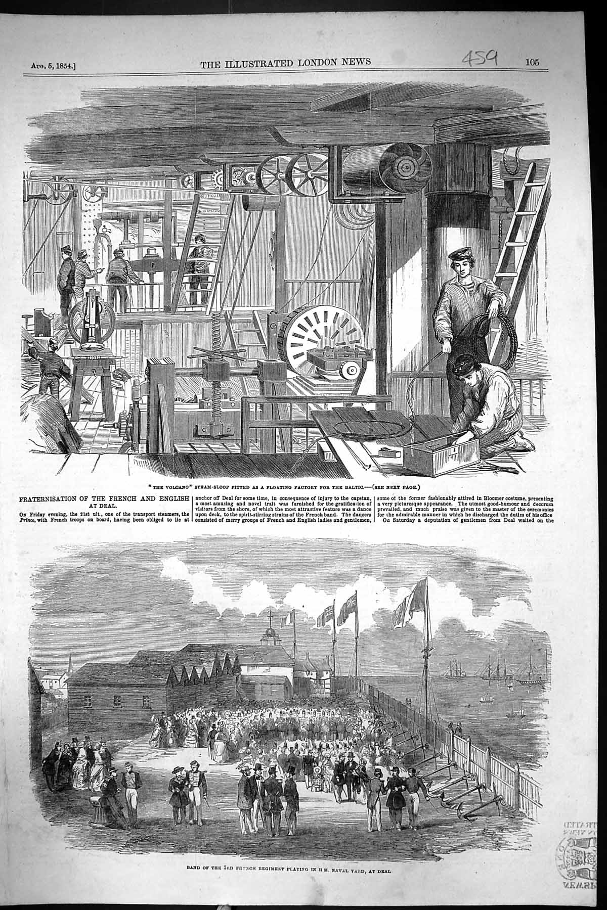 Antique Print 1854 Volcano Steam-Sloop Floating Factory Baltic French Siers