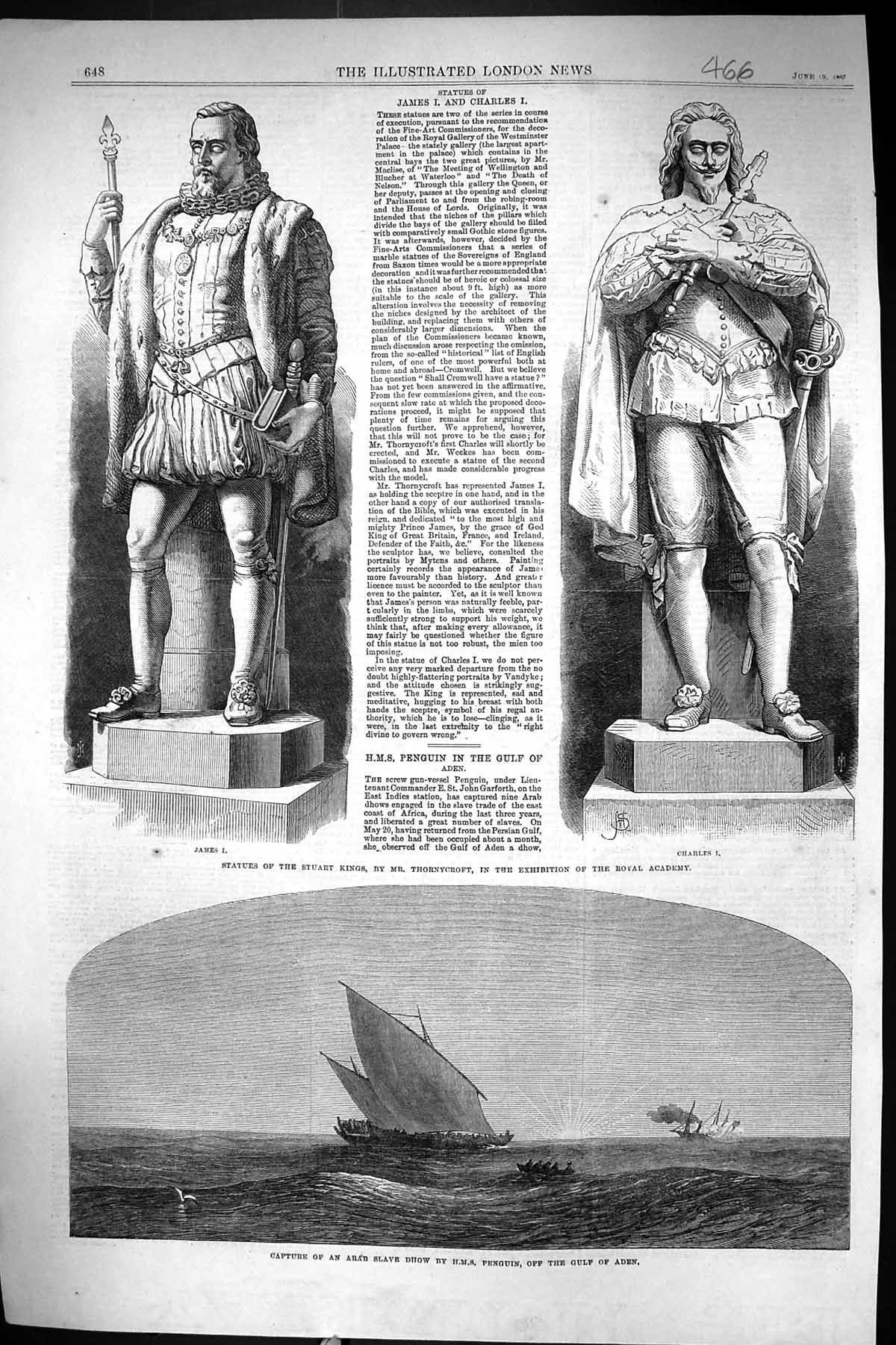 Old 1867 Statue Stuart Kings James Charles Thornycroft Arab Slave Dho Victorian