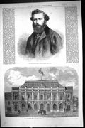 Antique Old Print 1866 Reed Chief Constructor Navy Hungarian Parliament Pesth