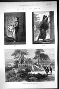 Original Old Antique Print 1873 Japan Grave Will Adams Yokoska Ladies Victorian