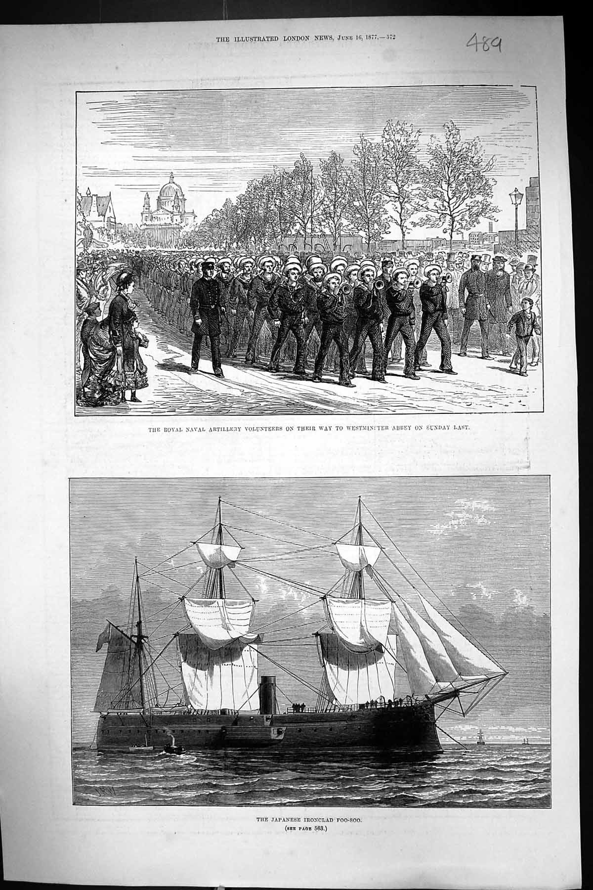 Antique Print 1877 Royal Naval Artillery Volunteers Siers Japanese Ironclad