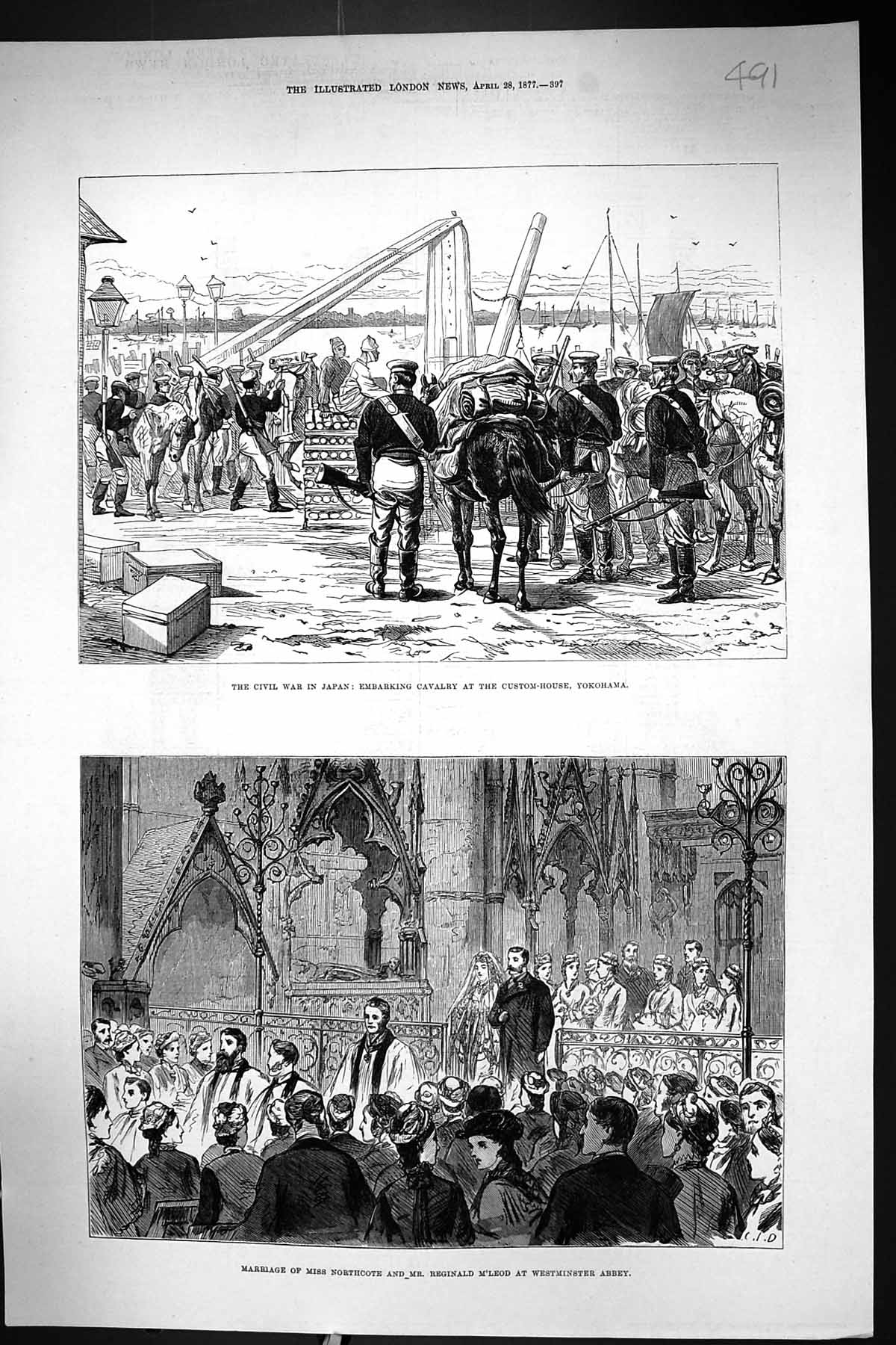 Old 1877 War Japan Custom-House Yokohama Marriage Northcote M'Leod We Victorian