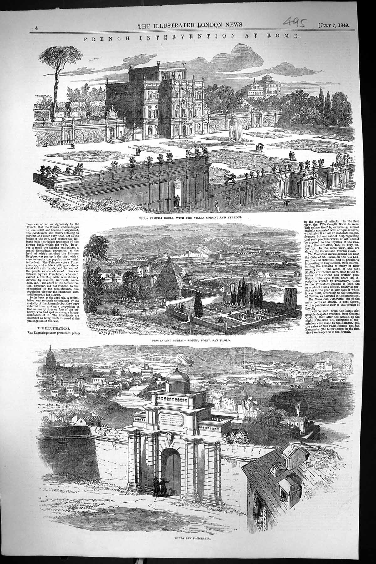 Old 1849 Rome Villa Pamfili Doria Corsini Ferroni Porta San Pancrazia Victorian