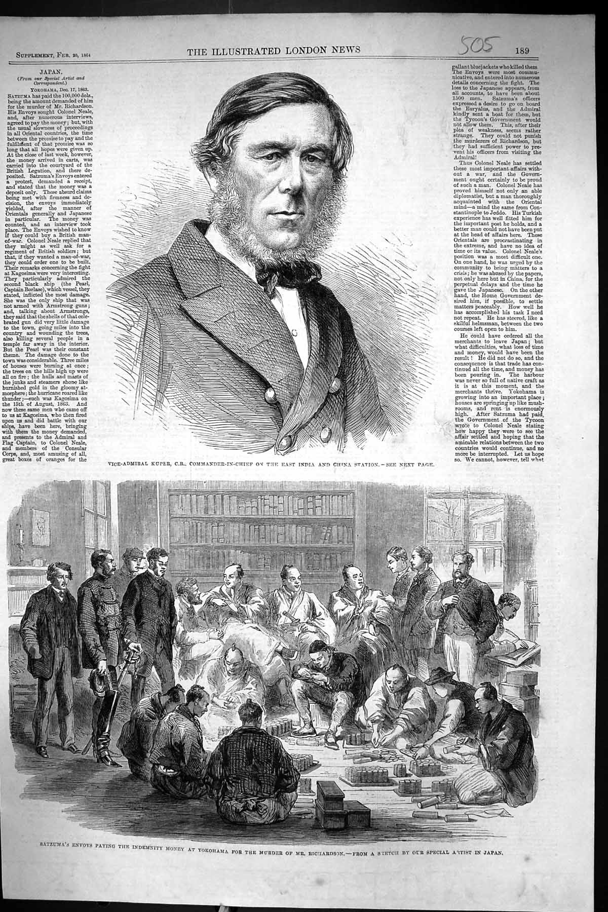 Old 1864 Vice-Admiral Kuper Satzuma Envoy Indemnity Money Murder Rich Victorian