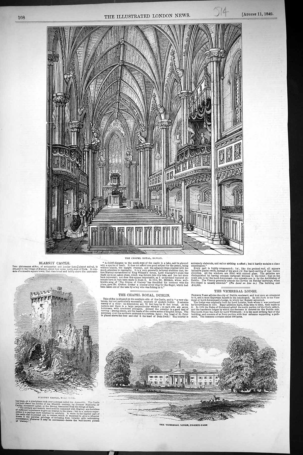 Old 1849 Chapel Royal Dublin Viceregal Lodge Phoenix Park Blarney Cas Victorian