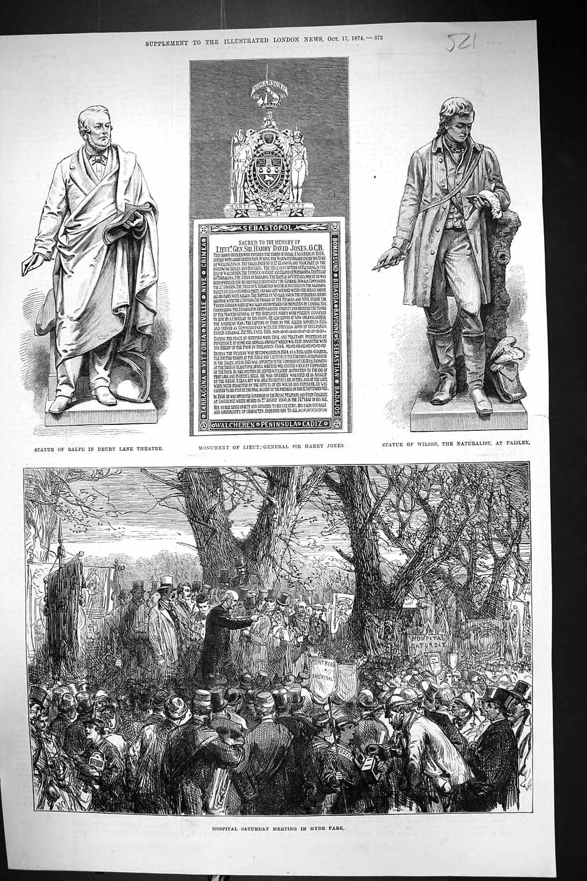 Old 1874 Statue Balfe Theatre Harry Jones Wilson Naturalist Hospital Victorian